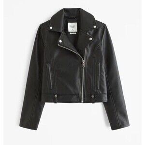 NWT Abercrombie & Fitch Womens Leather Jacket Vegan Faux Moto Biker Winter XXS